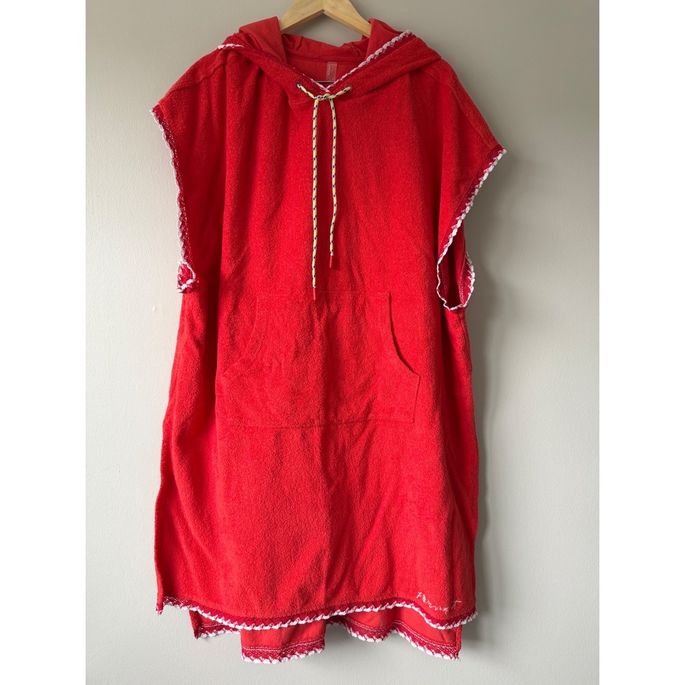 Free People FP Movement Kai Red Hooded Poncho Cover Up Large NEW